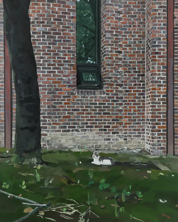 윤은주_고양이와 붉은 벽돌_2021_캔버스에 유채_100×80.3cm.