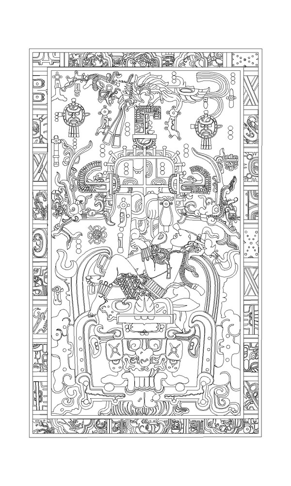 마야 팔렝케에서 발견된 파칼왕의 관뚜껑에 새겨진 그림. 사진=위키피디아