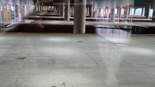 거사 현장에는 바닥에 저격 장소와 숨진 장소가 표시되어 있다.