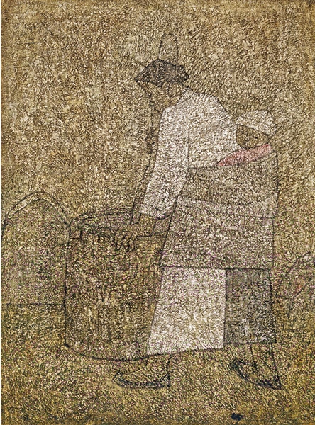 박수근의 1954년 작품 '절구질 하는 여인,130×97cm).