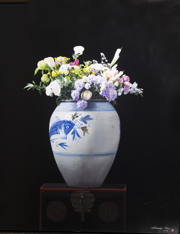 구자승, 해주항아리에 꽃, 162×130cm, Oil on canvas, 2022